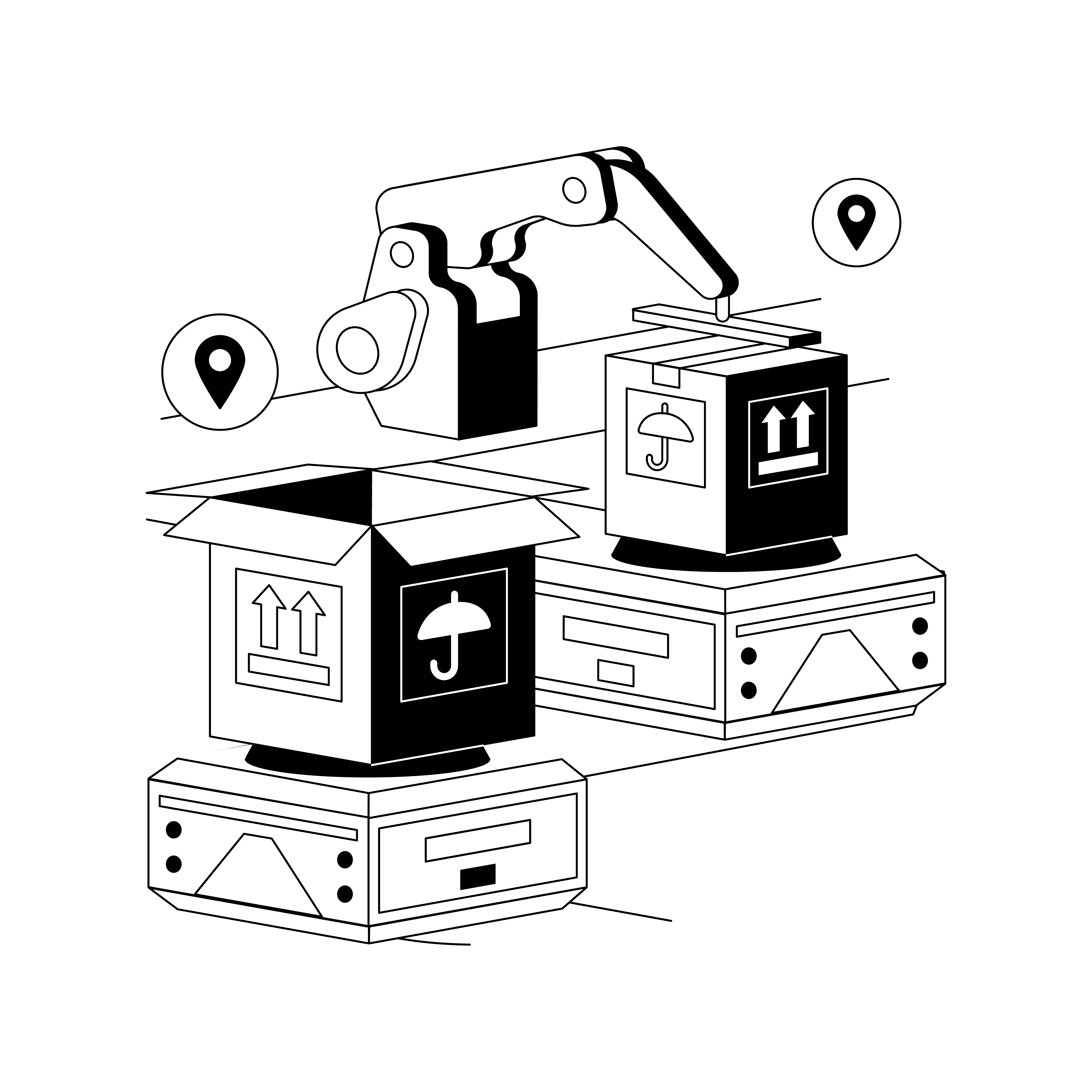 Warehouse robotization abstract concept vector illustration. Warehouse robotics engineering, self-driving forklifts, automatic mobile robot, goods storage, sorting parcels abstract metaphor.